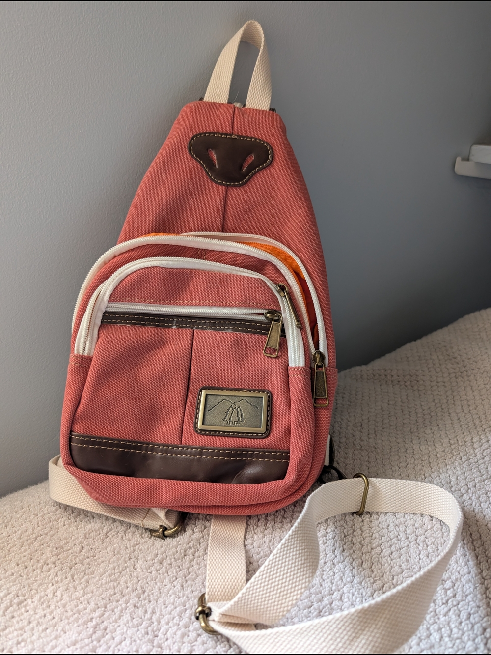Canvas Sling Bag - Salmon Colored- Unbranded